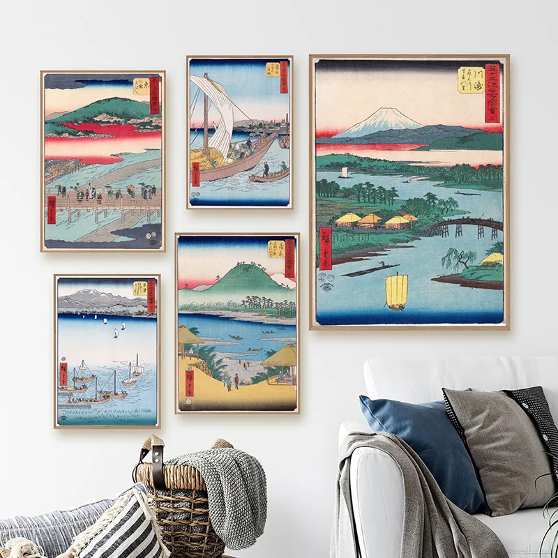 Japanese Living Lifestyle - 日本の伝統的な景観ポスターキャンバスアートプリント、和風キャンバス絵画壁の家の壁の装飾