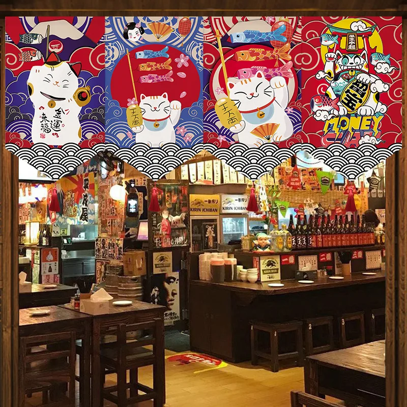 Noren Curtain Doorway - 日本のショートカーテン戸口のれん寿司屋三角旗キッチン家の装飾ドレープラーメンレストランぶら下げハーフカーテン