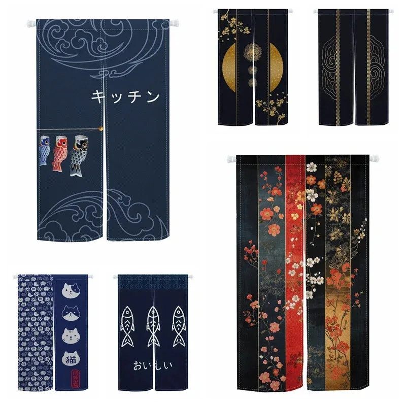 Noren Curtain Doorway - VIKAMA 和風猫柄ドアカーテン キッチン玄関仕切りカーテン ホームベッドルーム廊下セミカーテン