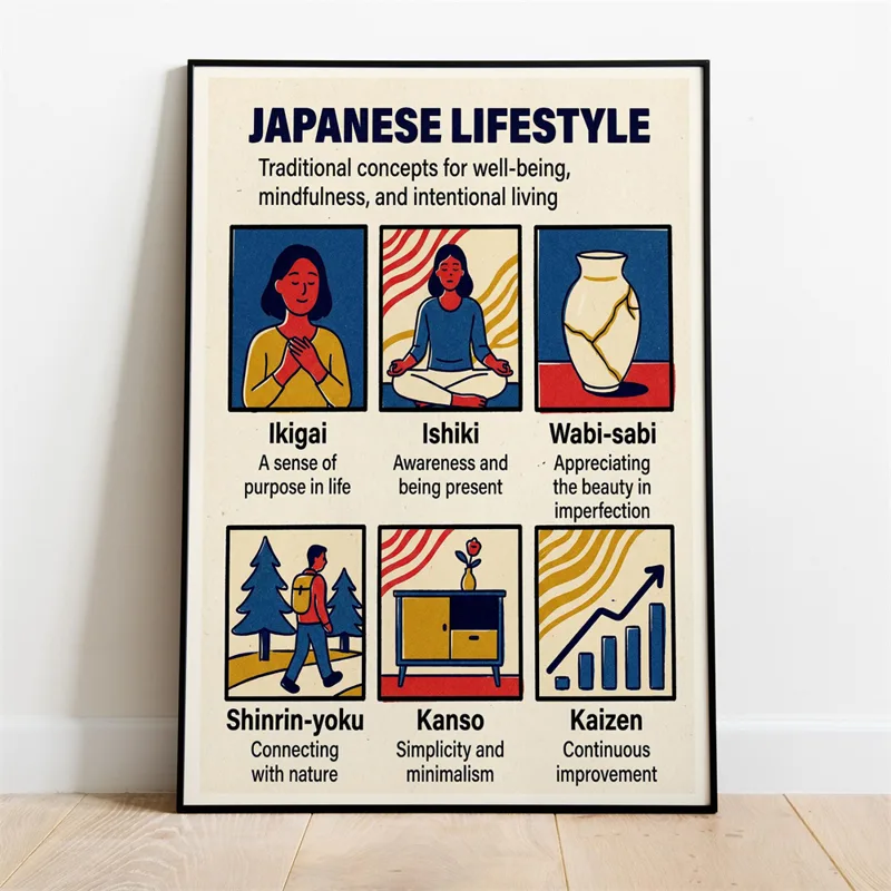 Japanese Zen Lifestyle - 日本のライフスタイルプリント禅哲学ウォールアートポスター日本旅行ポスター富士山自然プリントキャンバス絵画装飾