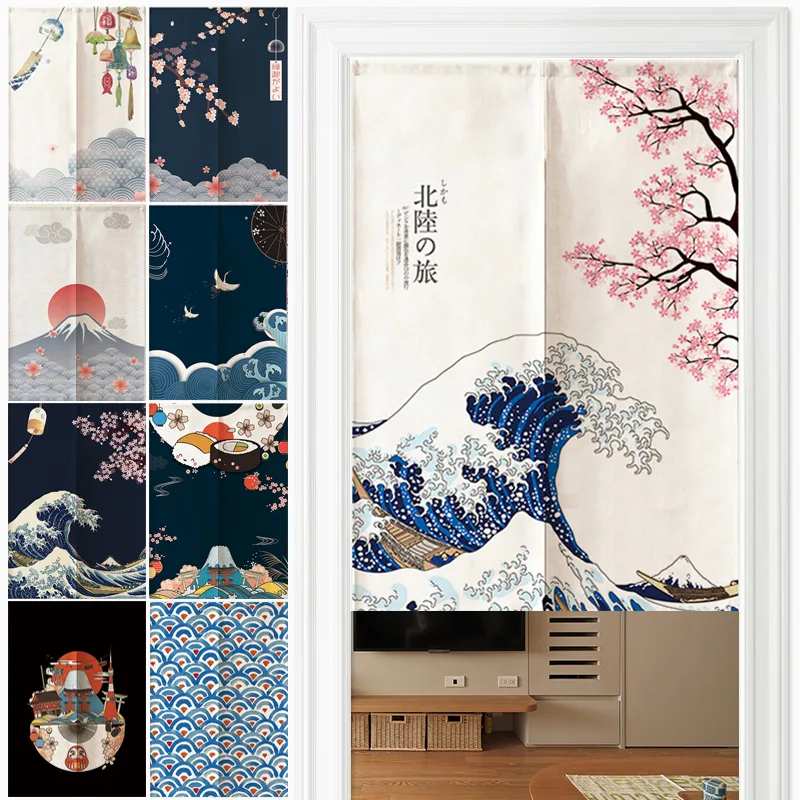 Noren Curtain Doorway - 日本のリネンドアカーテンのれん富士山波パーティション寝室キッチン家の玄関の装飾カスタマイズ可能なハーフカーテン