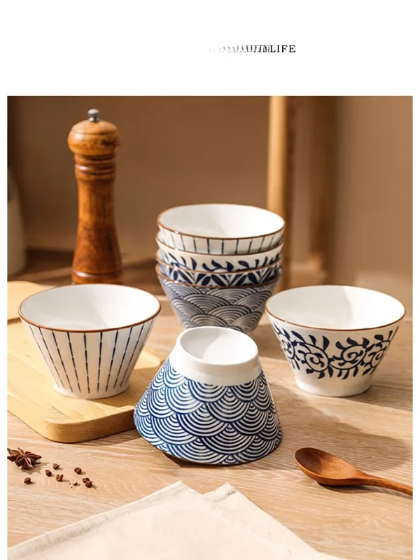 Japanese Lifestyle Brand - エレガントな和風陶器の高足ライスボウル、食器、家庭用、軽量、三立ブランド、丸型