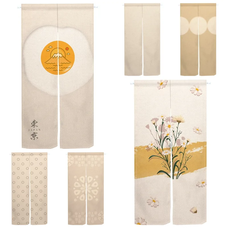 Noren Curtain Doorway - ベージュのれん分割和風ドアカーテンパーティションキッチンレストラン仕切り戸口装飾リビングルーム寝室ハーフカーテン