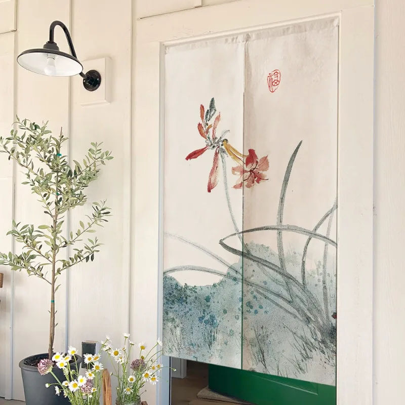 Noren Curtain Doorway - VIKAMA 中国風禅ハーフドアカーテン 家庭用キッチン、寝室、バスルーム、家の装飾用の仕切りカーテン