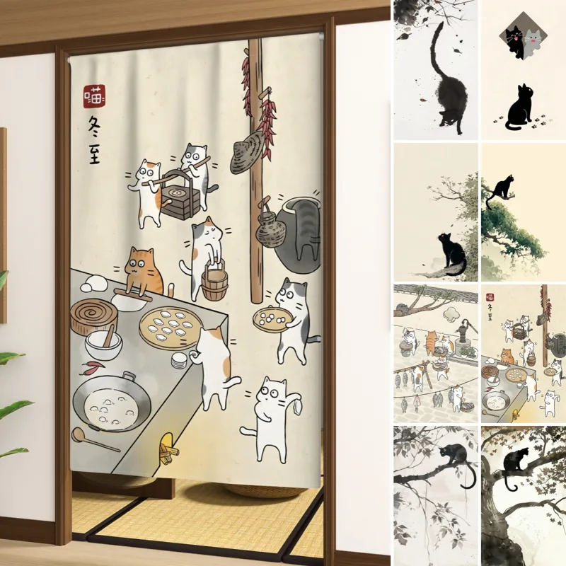 Noren Curtain Doorway - 冬用カーテン かわいい猫のドアカーテン 中国の伝統的な祭りスタイルの装飾的なホームルームディバイダー シングルピースドアカーテン