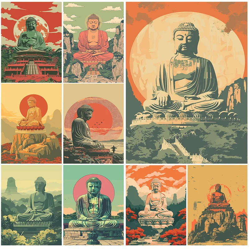 Japanese Zen Lifestyle - レトロな和風東京仏像瞑想寺院旅行禅ポスターキャンバス絵画壁アート写真家の装飾