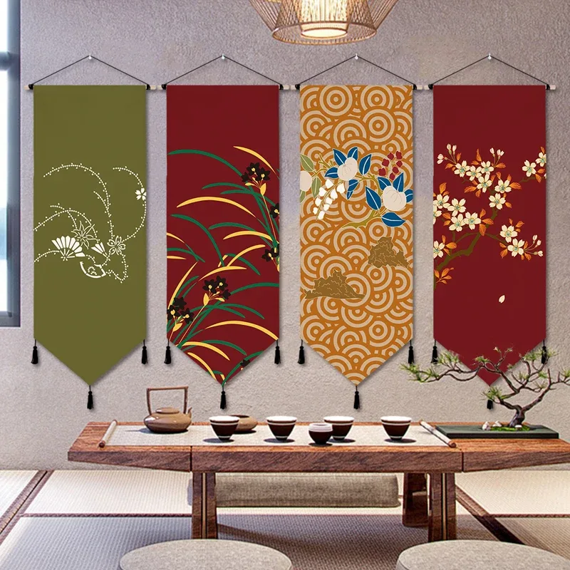 Japanese Living Lifestyle - 和風装飾吊り旗,背景布,三角形の絵画,居間,寝室,壁の装飾