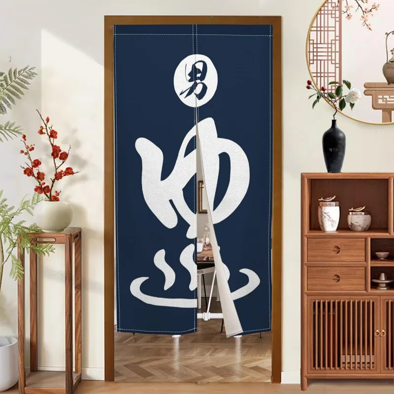 Noren Curtain Doorway - 長い日本の能門カーテン浮世絵青い魚男性キャラクタープリント片面ウィンドウトリートメントドアタペストリー部屋用