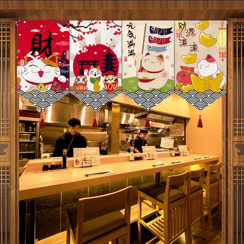 日本のショートカーテン戸口のれん寿司屋三角旗キッチン家の装飾 - Noren Curtain Doorway のレビューと価格