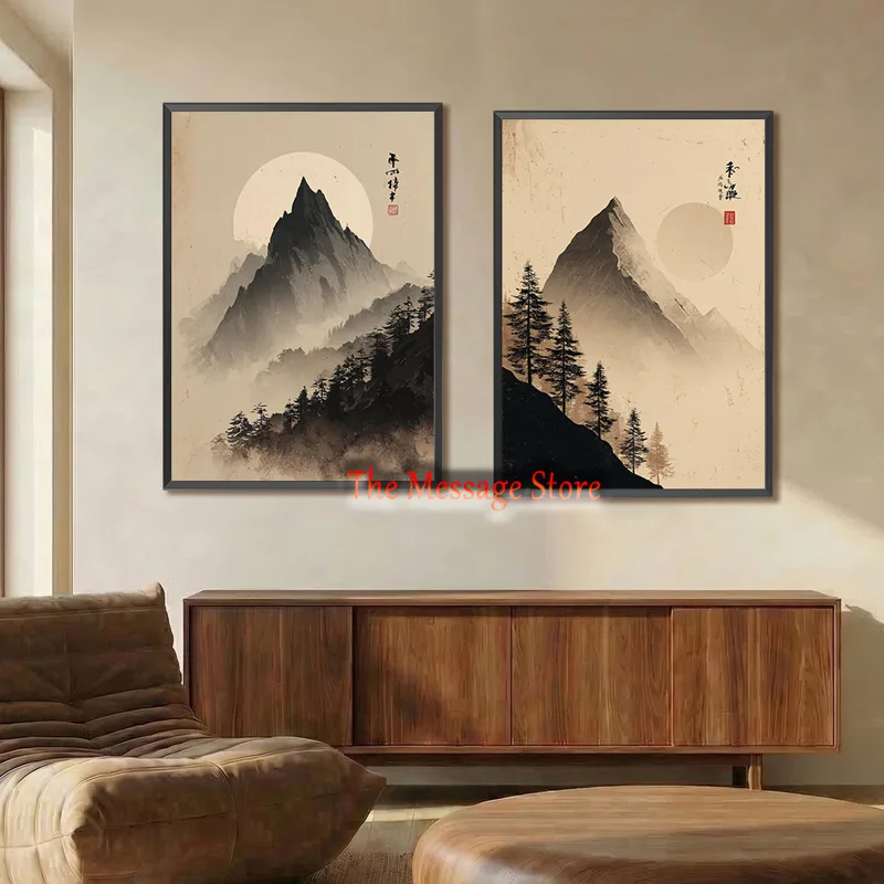ミニマリストの日本の風景ポスター富士山禅水墨画山の風景伝統的 - Japanese Zen Lifestyle のレビューと価格