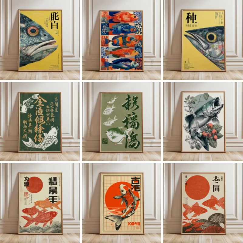 金魚ポスター 日本鯉ポスター キャンバス禅水画ポスター 禅水 - Japanese Zen Lifestyle のレビューと価格