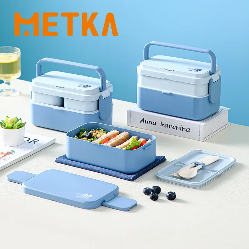 ピクニックランチボックス竹繊維 3in1 二重層電子レンジ対 - Bento Box Two Tier のレビューと価格