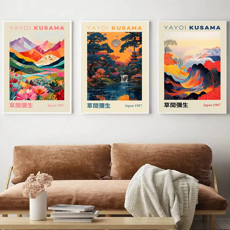 草間彌生和風幾何学的な山の風景展示ポスターキャンバス絵画壁ア - Japanese Lifestyle Japanese のレビューと価格