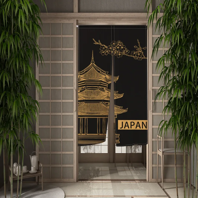 日本の高級ドアカーテン ブラックゴールド 花柄 雲塔模様 リ - Noren Curtain Doorway のレビューと価格