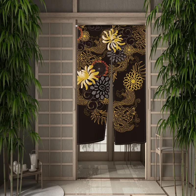 日本の高級ドアカーテン ブラックゴールド 花柄 雲塔模様 リ - Noren Curtain Doorway のレビューと価格