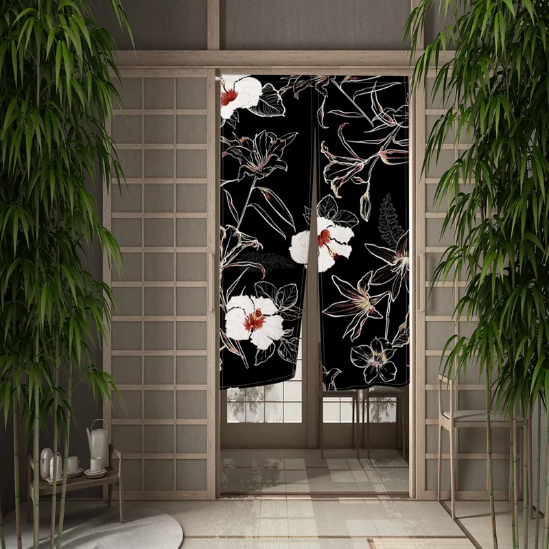 日本の高級ドアカーテン ブラックゴールド 花柄 雲塔模様 リ - Noren Curtain Doorway のレビューと価格