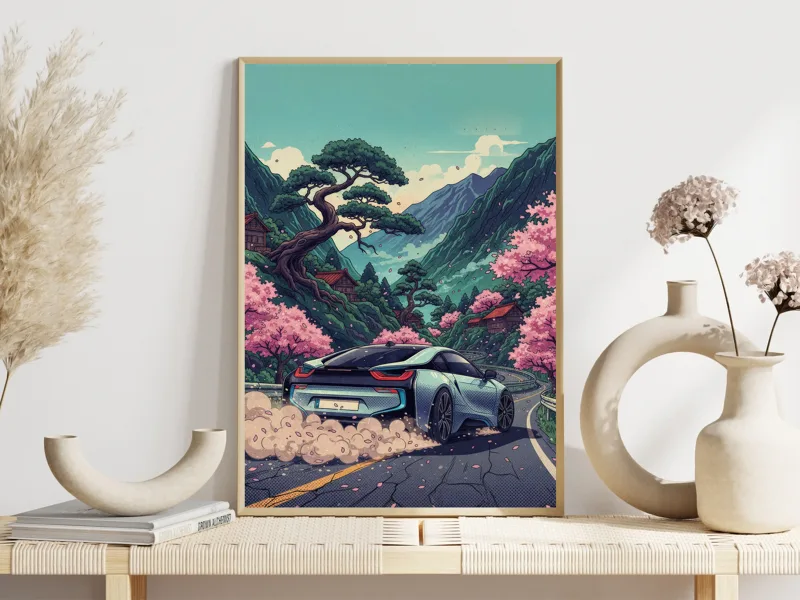 高級ドリフトスポーツカー富士山ポスタークールな和風モダンプリ - Japanese Living Lifestyle のレビューと価格