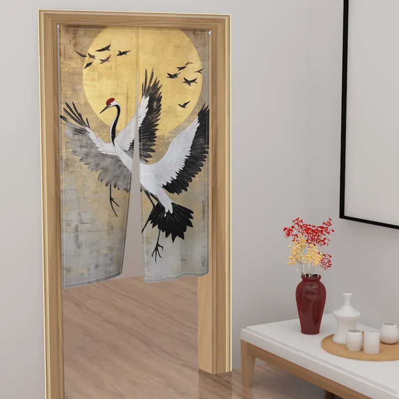 和風のれん ドアカーテン 鳥鶴波模様 スプリットドアウェイカ - Noren Curtain Doorway のレビューと価格