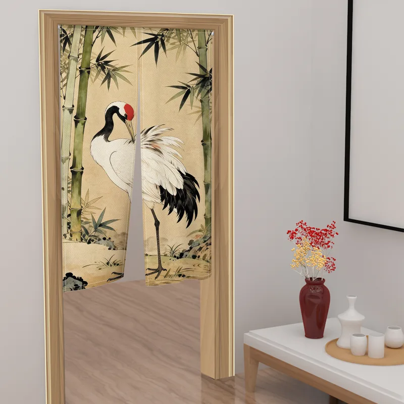 和風のれん ドアカーテン 鳥鶴波模様 スプリットドアウェイカ - Noren Curtain Doorway のレビューと価格