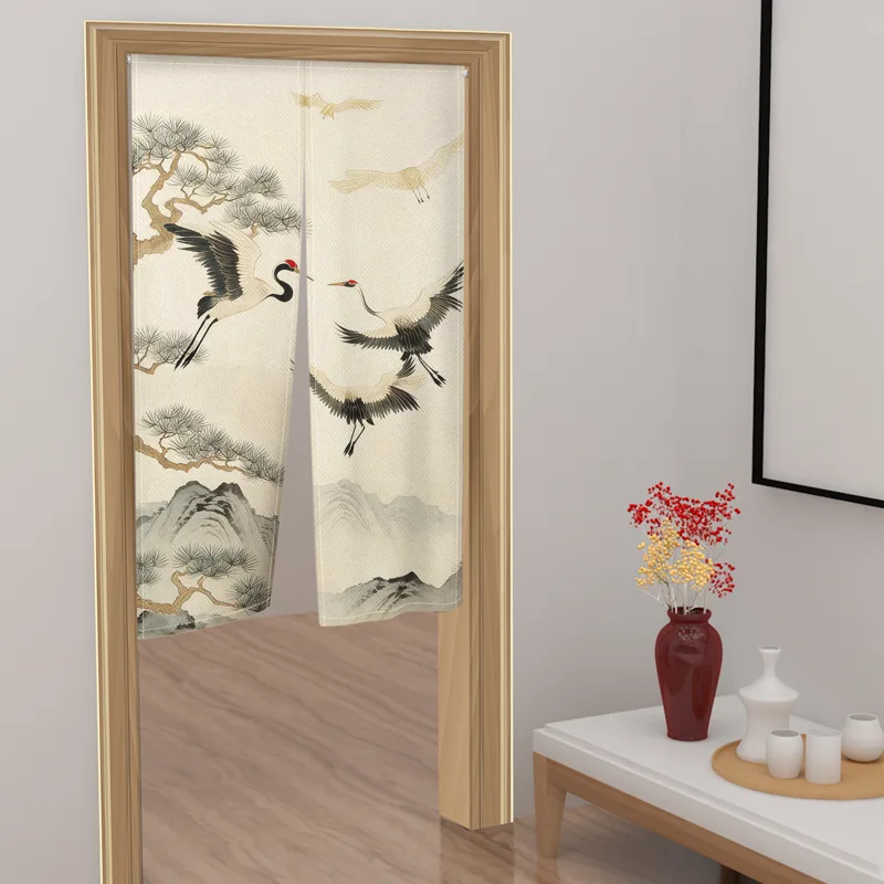 和風のれん ドアカーテン 鳥鶴波模様 スプリットドアウェイカ - Noren Curtain Doorway のレビューと価格