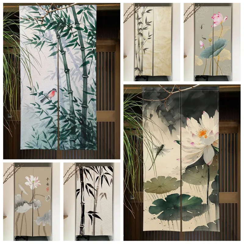 竹蓮のドアカーテン水墨画日本リネンカーテンドア寝室キッチン玄 - Noren Curtain Doorway のレビューと価格