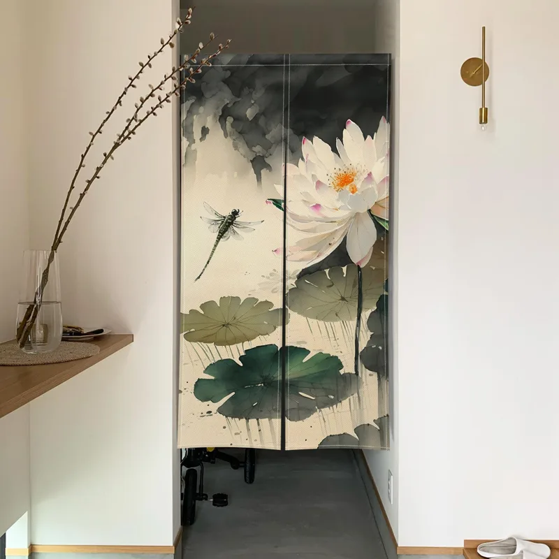 竹蓮のドアカーテン水墨画日本リネンカーテンドア寝室キッチン玄 - Noren Curtain Doorway のレビューと価格