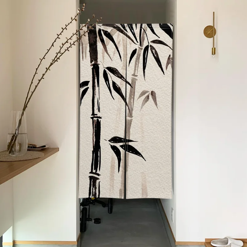 竹蓮のドアカーテン水墨画日本リネンカーテンドア寝室キッチン玄 - Noren Curtain Doorway のレビューと価格