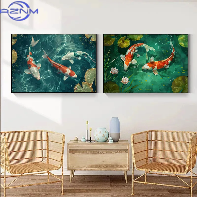 AZNM AZNM 日本の禅鯉魚松の木夕日鳥風景ポスターとプ - Japanese Zen Lifestyle のレビューと価格