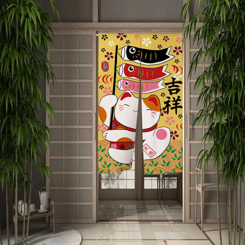 日本の招き猫プリントドアカーテン,寿司屋の入り口の装飾,バス - Noren Curtain Doorway のレビューと価格