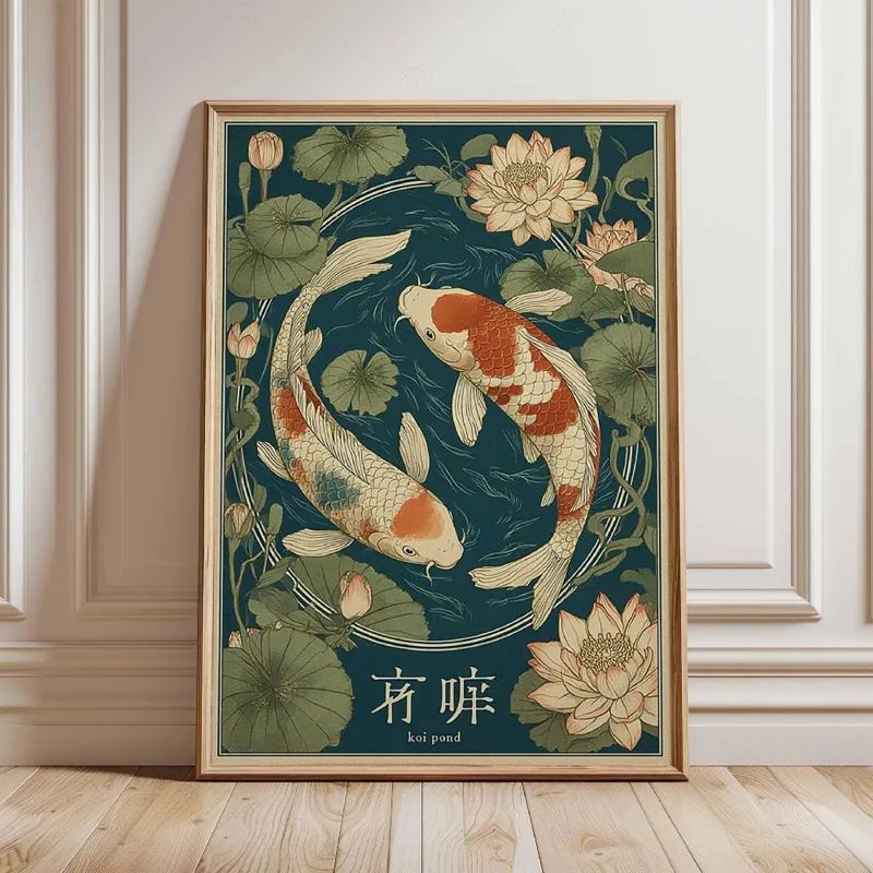 日本の鯉のポスター金魚ポスター絵画キャンバス静かな池プリント - Japanese Zen Lifestyle のレビューと価格