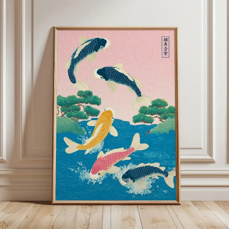 日本の鯉のポスター金魚ポスター絵画キャンバス静かな池プリント - Japanese Zen Lifestyle のレビューと価格