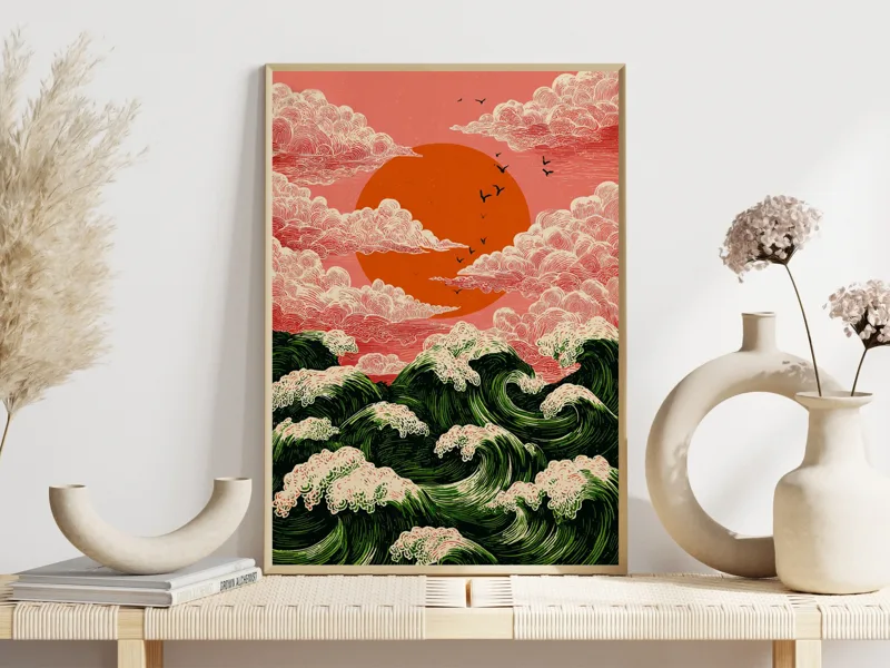 ファンタジー自然日本の雲風景ポスターお守り禅海岸植物モダンプ - Japanese Zen Lifestyle のレビューと価格
