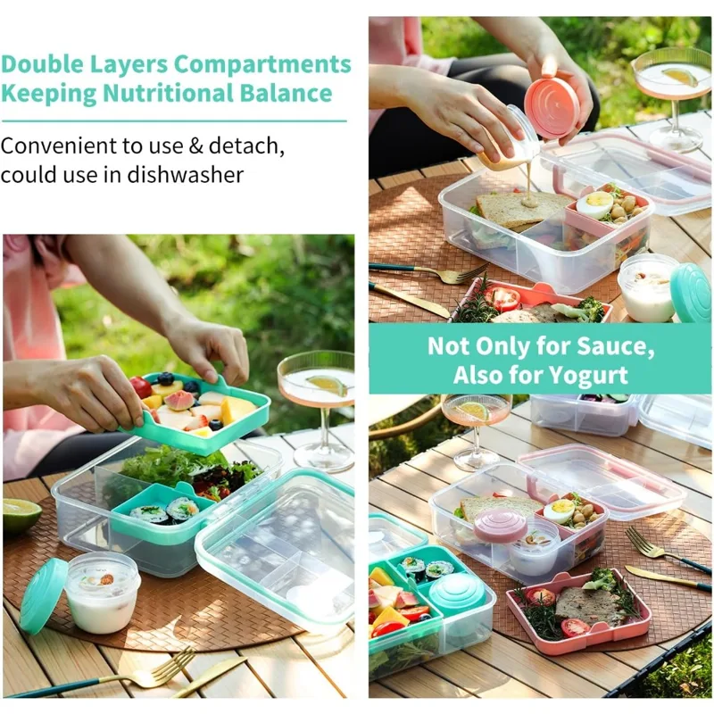 1 個ポータブル分割弁当箱ピクニックサラダフルーツコンテナハ - Bento Box Two Tier のレビューと価格