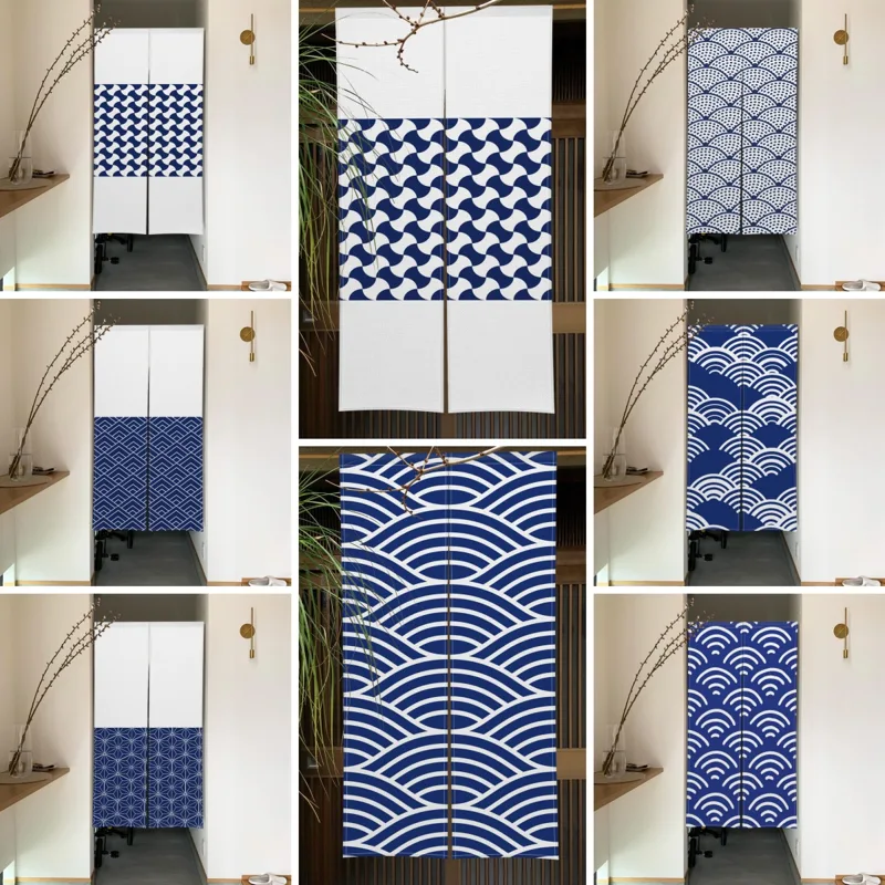 日本製リネンのれん青白波幾何学模様出入り口カーテン家の装飾仕 - Noren Curtain Doorway のレビューと価格