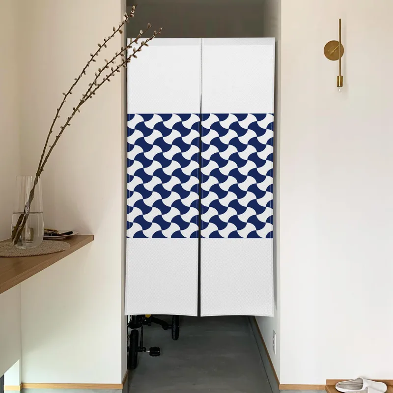 日本製リネンのれん青白波幾何学模様出入り口カーテン家の装飾仕 - Noren Curtain Doorway のレビューと価格