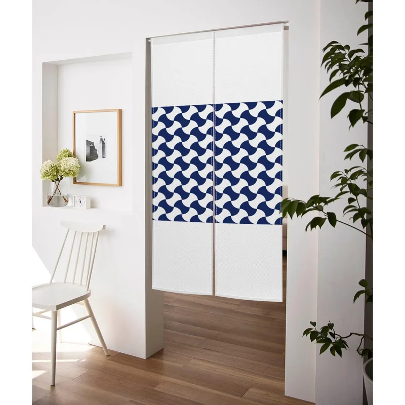 日本製リネンのれん青白波幾何学模様出入り口カーテン家の装飾仕 - Noren Curtain Doorway のレビューと価格
