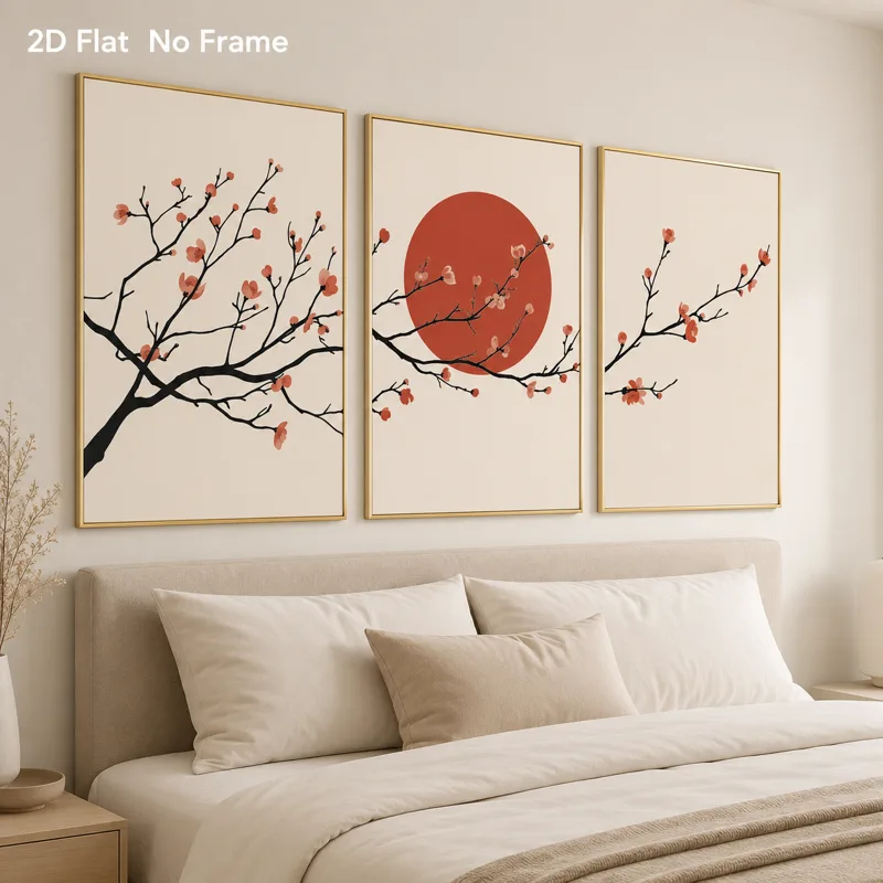 3 個セット サンセットライトピンク梅の花トリプルポスター  - Japanese Zen Lifestyle のレビューと価格