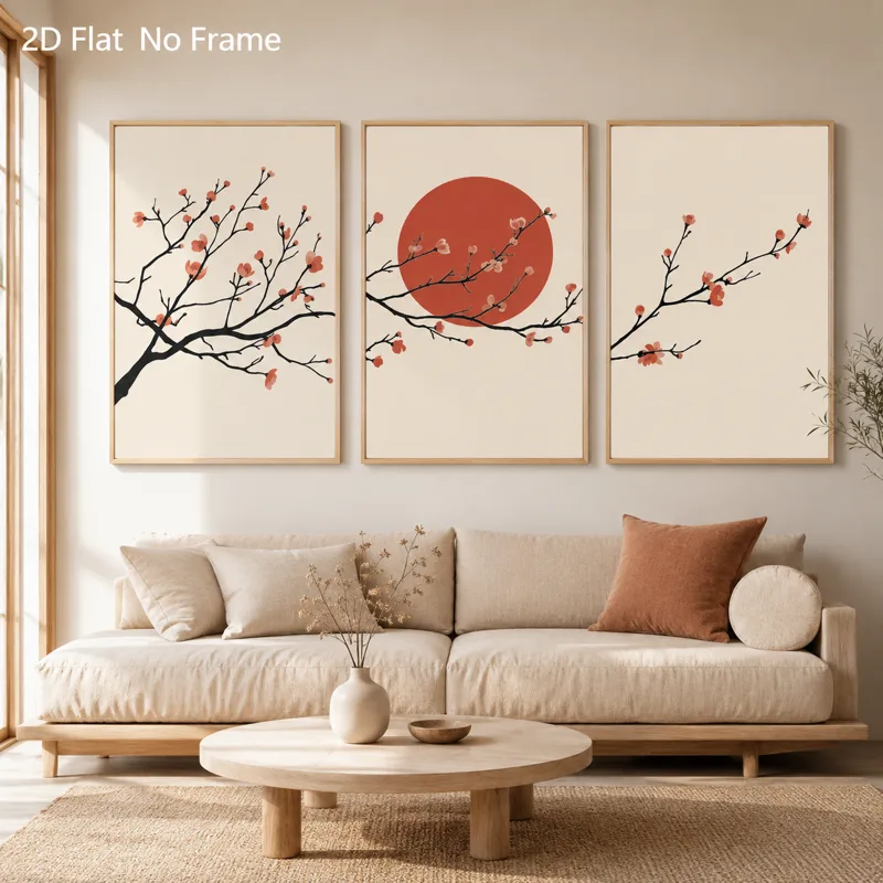 3 個セット サンセットライトピンク梅の花トリプルポスター  - Japanese Zen Lifestyle のレビューと価格