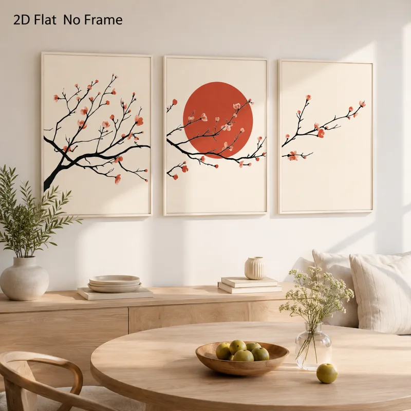 3 個セット サンセットライトピンク梅の花トリプルポスター  - Japanese Zen Lifestyle のレビューと価格