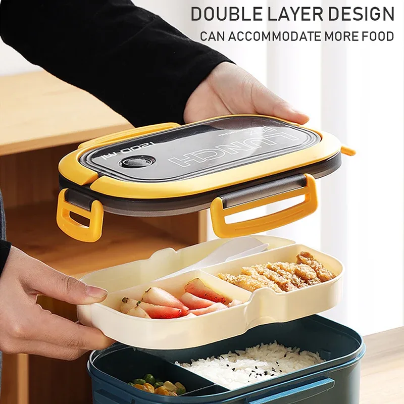 1pc 弁当箱弁当箱二層弁当箱スプーン & フォーク高容量食 - Bento Box Two Tier のレビューと価格