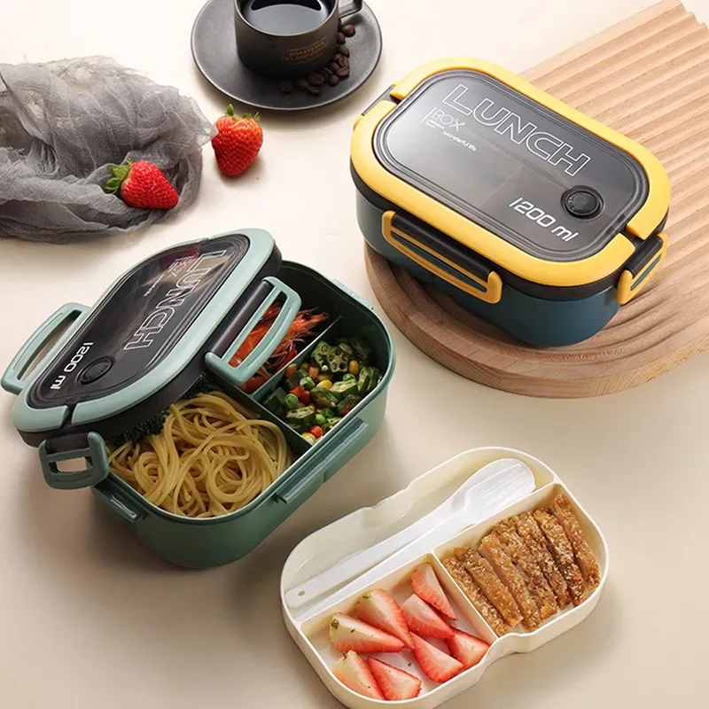 1pc 弁当箱弁当箱二層弁当箱スプーン & フォーク高容量食 - Bento Box Two Tier のレビューと価格