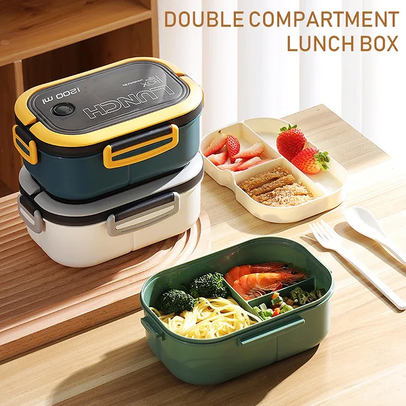 1pc 弁当箱弁当箱二層弁当箱スプーン & フォーク高容量食 - Bento Box Two Tier のレビューと価格