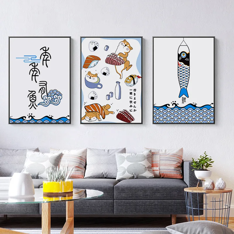 動物と魚のプリントが施された日本のクリエイティブなポスター, - Japanese Lifestyle Japanese のレビューと価格