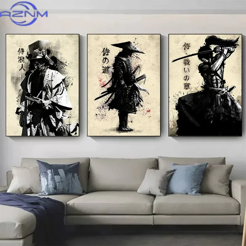 AZNM キャンバス絵画日本のサムライ壁アートポスターヴィン - Japanese Living Lifestyle のレビューと価格
