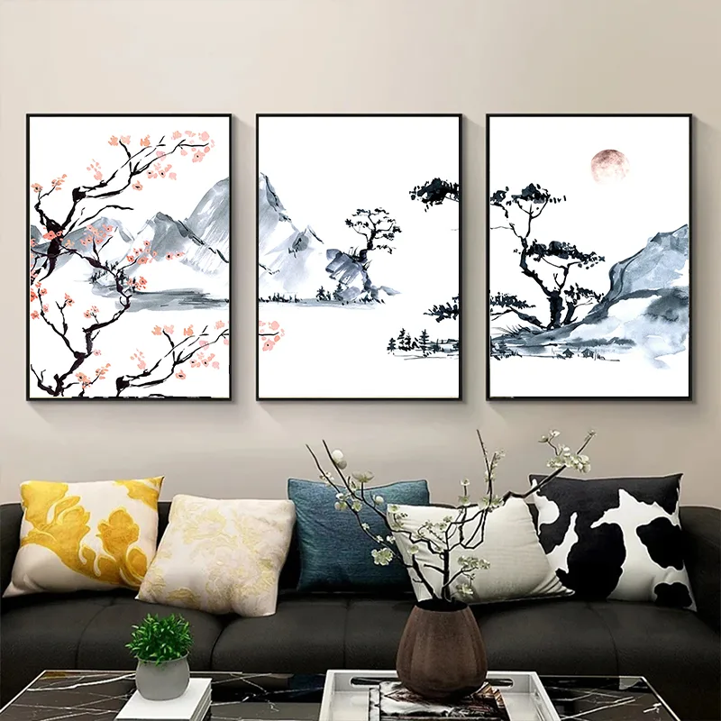 和風桜の木キャンバス油絵ポスタープリントモダンシンプルインク - Japanese Living Lifestyle のレビューと価格