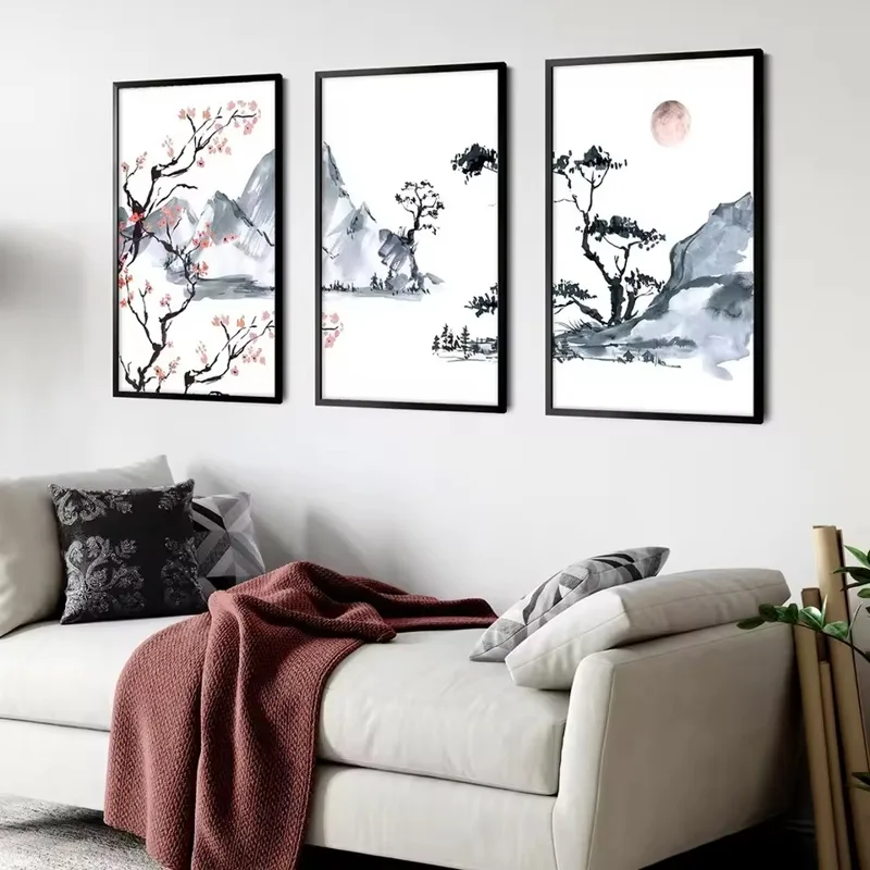 和風桜の木キャンバス油絵ポスタープリントモダンシンプルインク - Japanese Living Lifestyle のレビューと価格