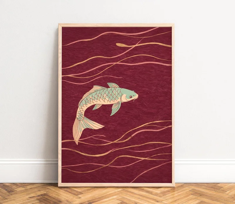 鯉魚日本ラインアートポスター禅木版画スタイルモダンプリントキ - Japanese Zen Lifestyle のレビューと価格