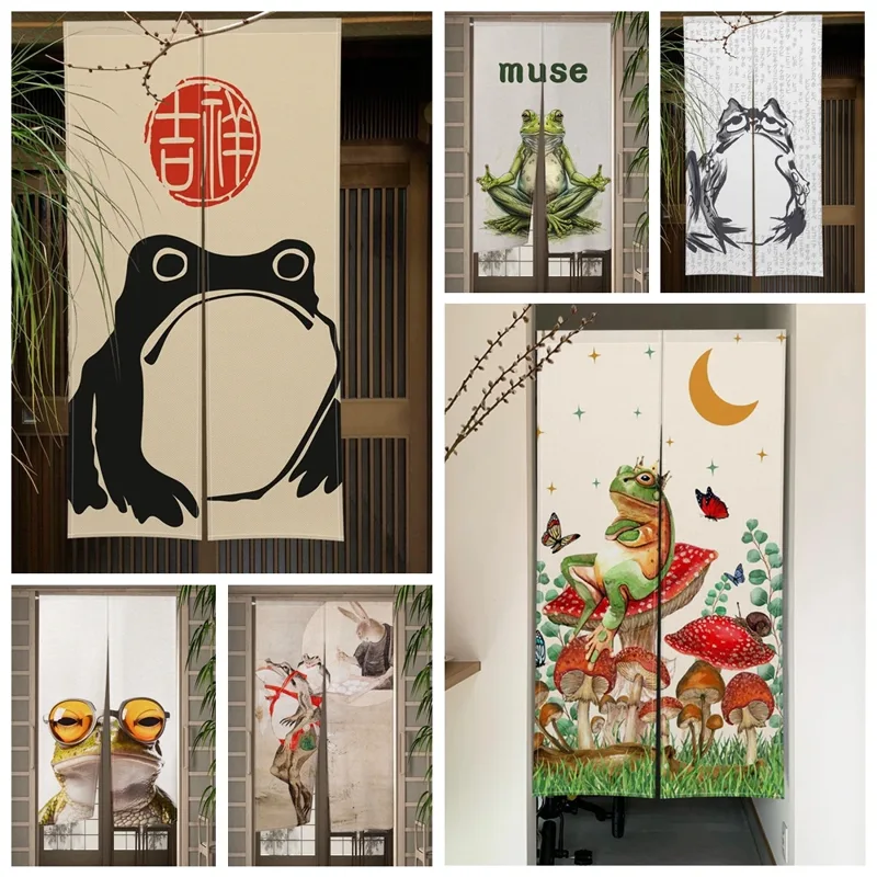 日本のドアカーテンカエル漫画動物戸口カーテンキッチンリビング - Noren Curtain Doorway のレビューと価格