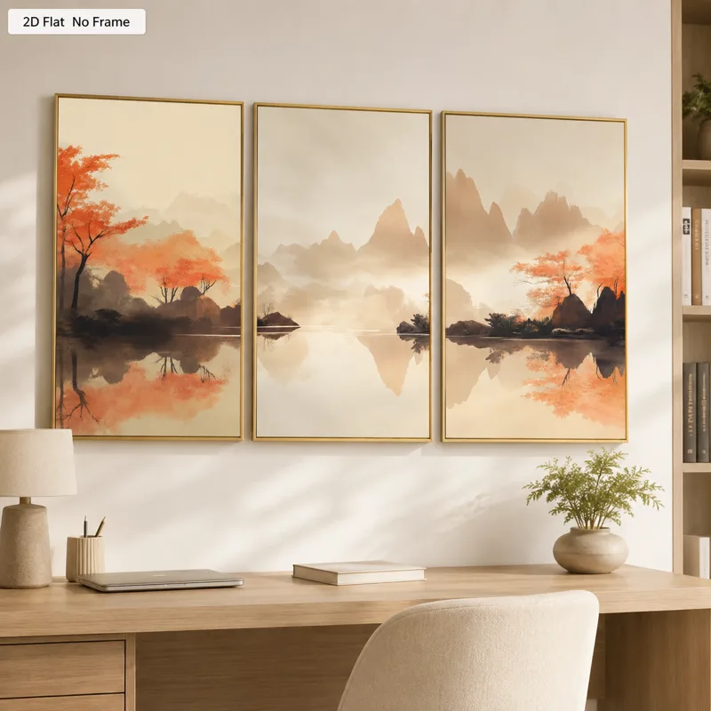3ピース レッドメープル 鄂湖雲霧峰ポスター 和風秋の風景  - Japanese Lifestyle Japanese のレビューと価格