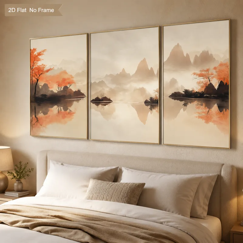 3ピース レッドメープル 鄂湖雲霧峰ポスター 和風秋の風景  - Japanese Lifestyle Japanese のレビューと価格